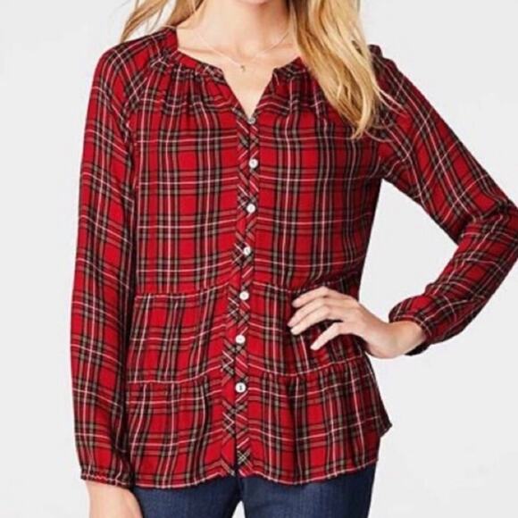 J. Jill Tartan Plaid Blouse Flannel Lightweight Tunic Women’s Size Large - Picture 1 of 10